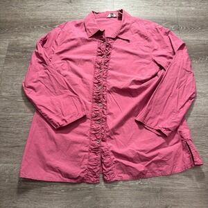 J JILL Shirt Womens 2x Pink Button Front Ruffle 100% Cotton‎ Vintage Casual Top